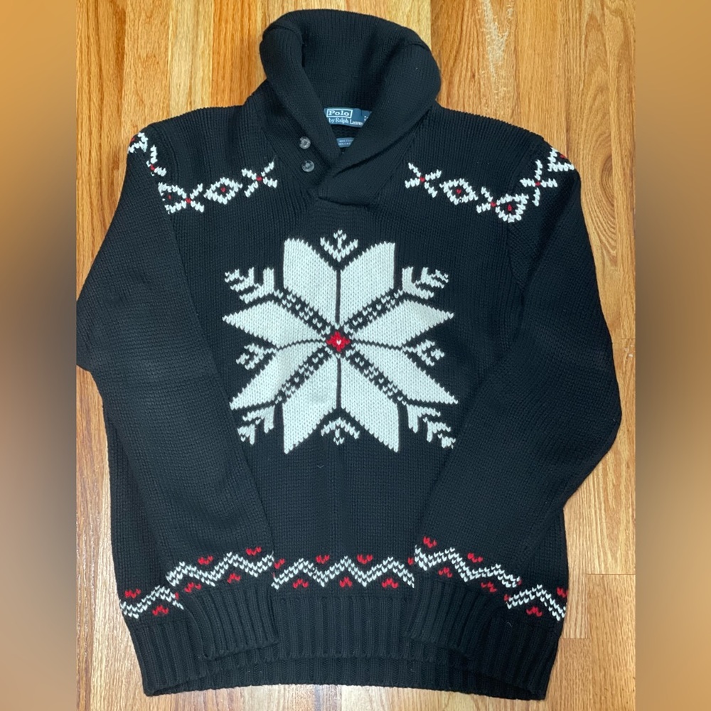 Polo Ralph Lauren Snowflake Shawl Collar Knit Sweater